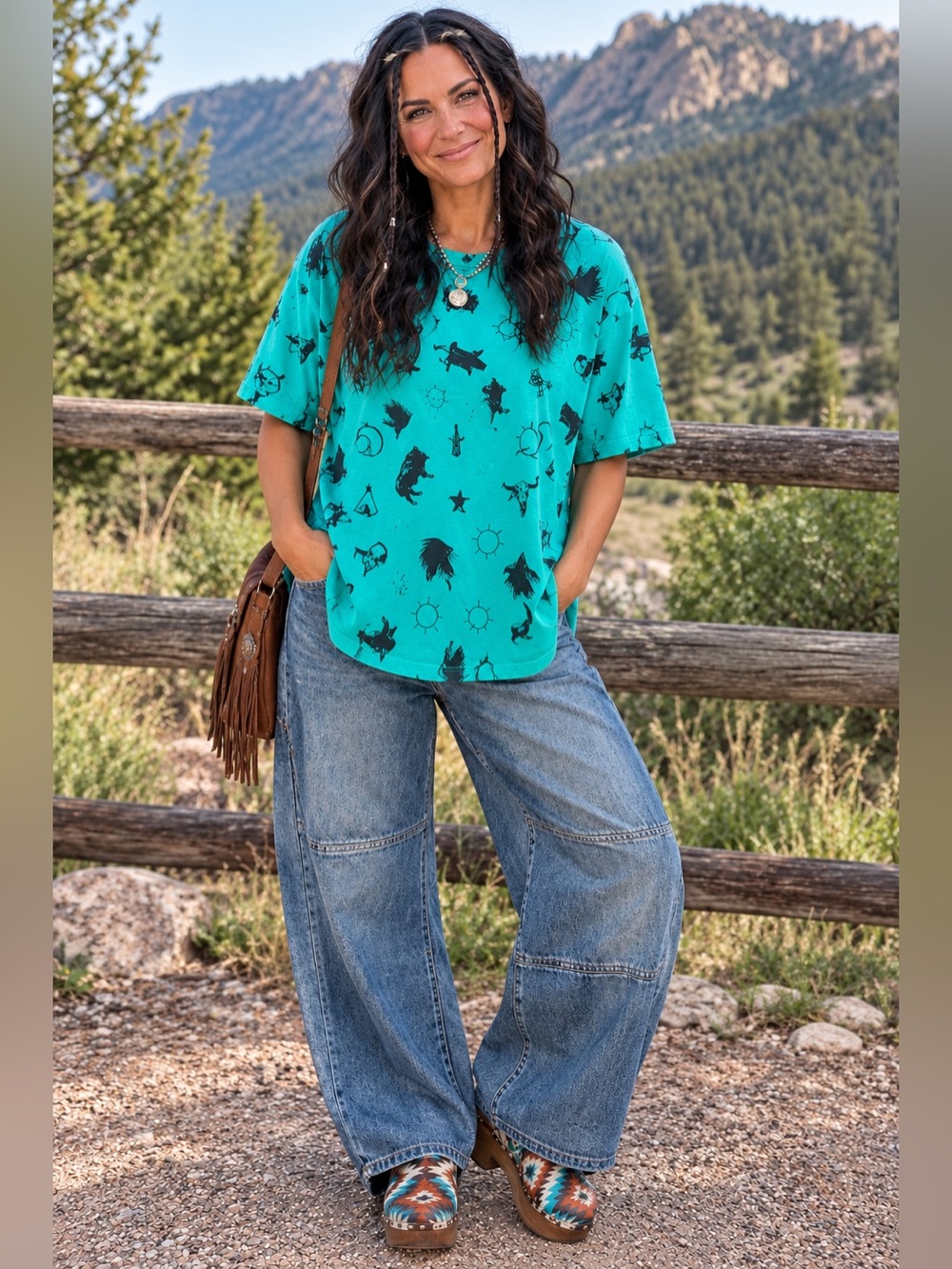 Vintage Western Print Top 100% Cotton